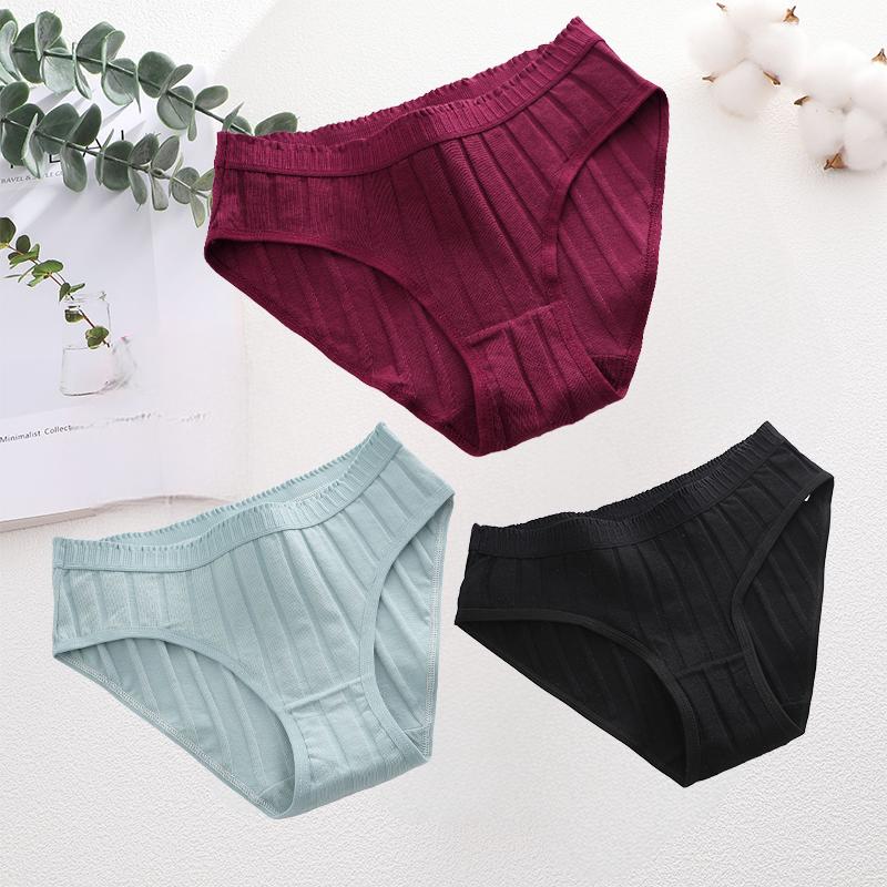 3PCS/SEt Womens Basic Low Waist Underwear Striped Cotton Bikini Panties Breathable Daily Wear Soft Comfort Multi Color Lingerie