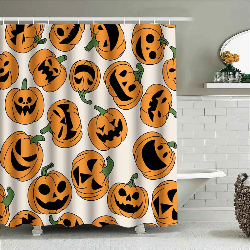 Halloween-Themed Pumpkin Shower Curtains Waterproof Fabric With Hooks For Bathroom Decor!