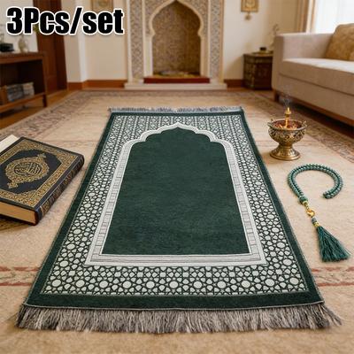 3PC/Set Muslim Prayer Mat Outdoor Prayer Lightweight Portable Blanket Travelers With Pray Beads Ramadan Prayer Mat Rug Indoor