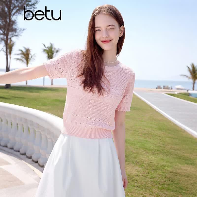 Betu Women s Summer Hollow-Out Knit Short-Sleeve Top S
