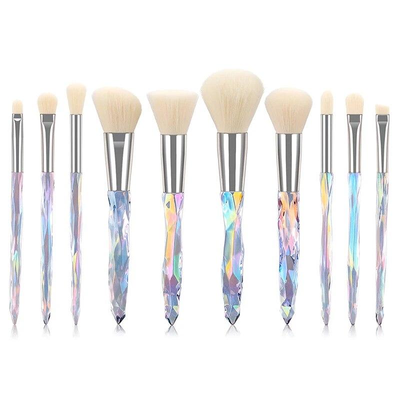 

10PCS Professional Crystal Makeup Brush Set Include Powder Blush Contouring Eyeshadow Concealer Brushes Complete Makeup Tool Set білий