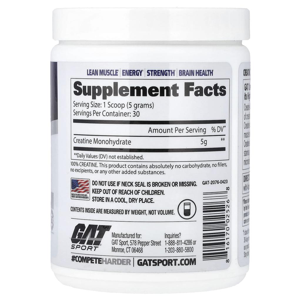 GAT, Sport, Essential Creatine Powder, Unflavored, 150g (5.3oz)