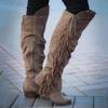 Women's Winter Retro Round Toe Zipper Boots Thick Heel Brown Long Tassel Boots Halloween Costume Party Cosplay Shoes 2025