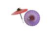 Yamamoto Bamboo Craft Shop Mini Japanese Umbrella Set (2 Umbrellas, 31cm Diameter) - Interior Decor Gift Umbrella (Purple Cherry Blossom Swirl & Red