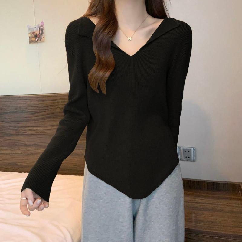 Irregular Base Shirt Spring and Autumn Shoulder Slimming Thin T-shirt Top