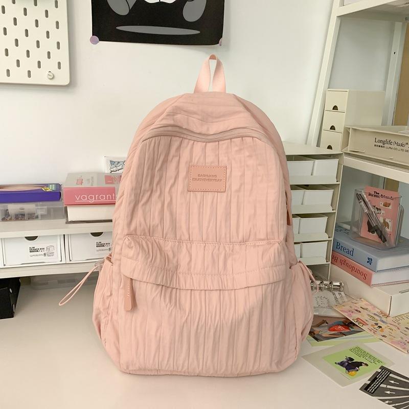 Junior High School Girls Schoolbag Girls Solid Color Versatile Large Capacity Backpack Small Fresh Travel Lightweight Backpack