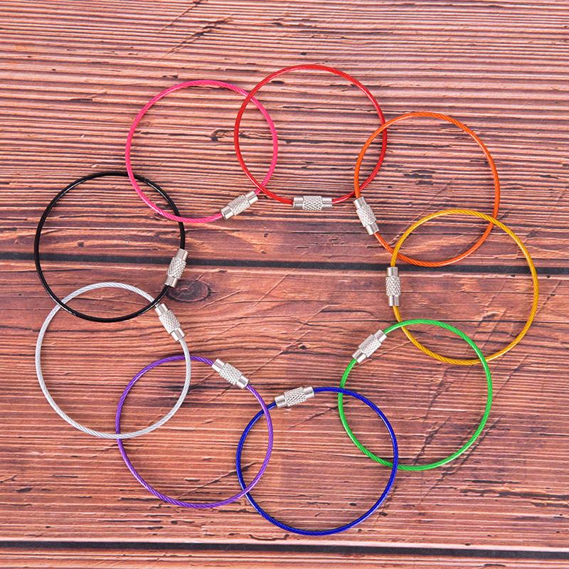 Stainless Steel Wire Keychain Keyring Circle Rope Cable Loop Screw Lock Gadget