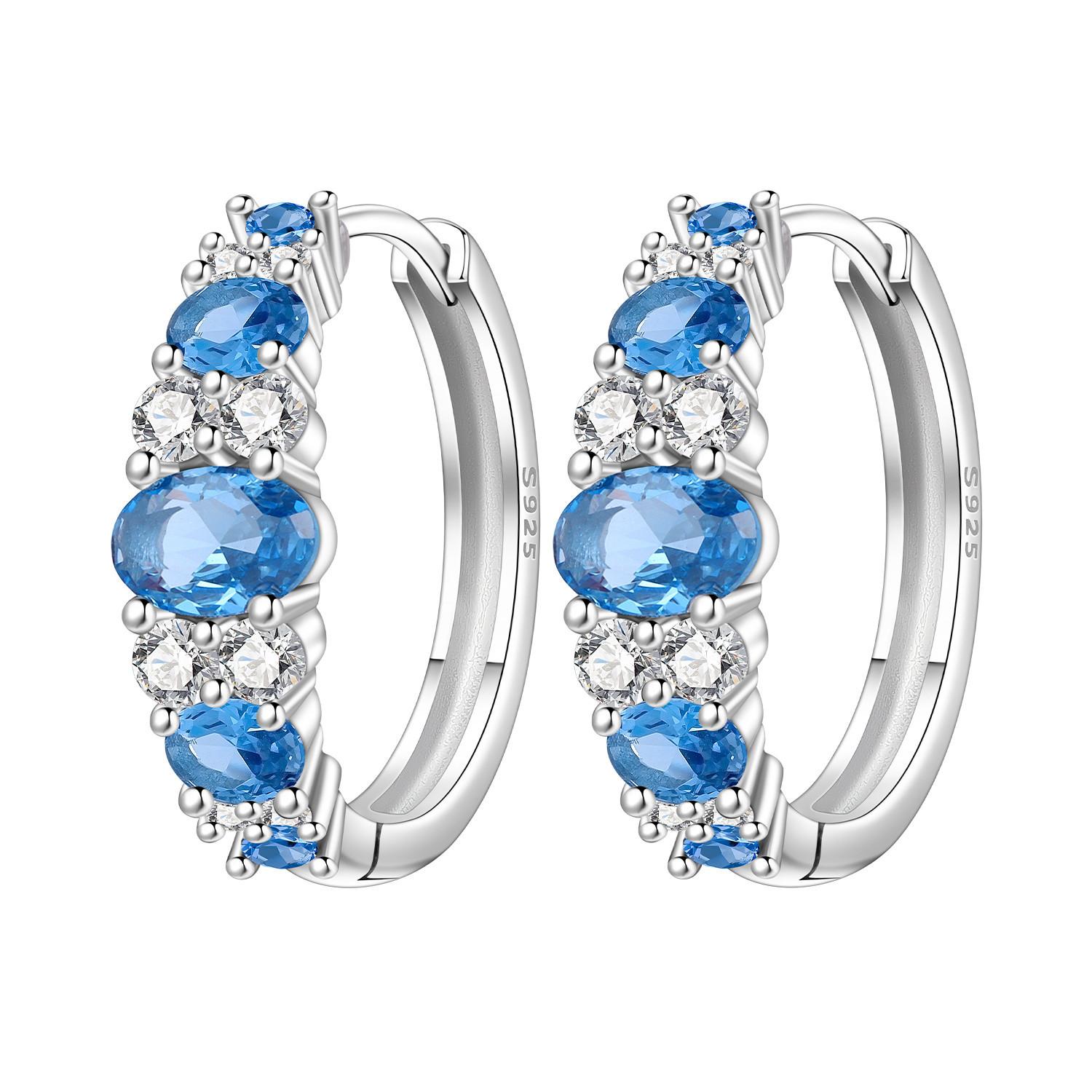 

S925 Silver Blue Purple Zircon Earrings Hoop Earrings Women Jewelry Trendy Anniversary Gifts