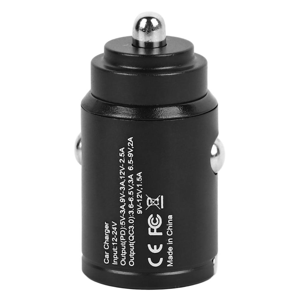 Mini Car Charger Dual Ports PD30W QC3.0 Fast Charging Aluminum Alloy USB Car Charger Adapter for