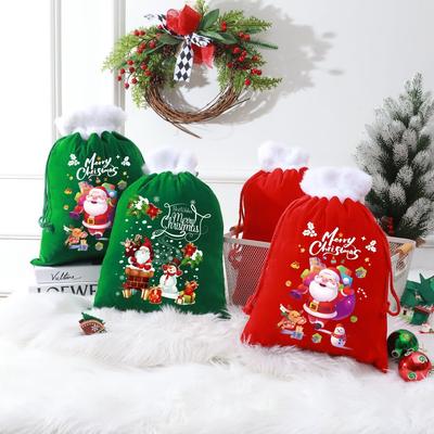 30x40cm Large Christmas Gift Bag Velvet Santa Claus Candy Bags Drawstring Pouch Christmas Eve Party Apple Bag Packaging Bag