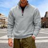 Men's Solid-color Casual Fleece Hoodie, Men's Loose Stand-up Collar Semi-zipper Casual Sport Pullover Hoodie