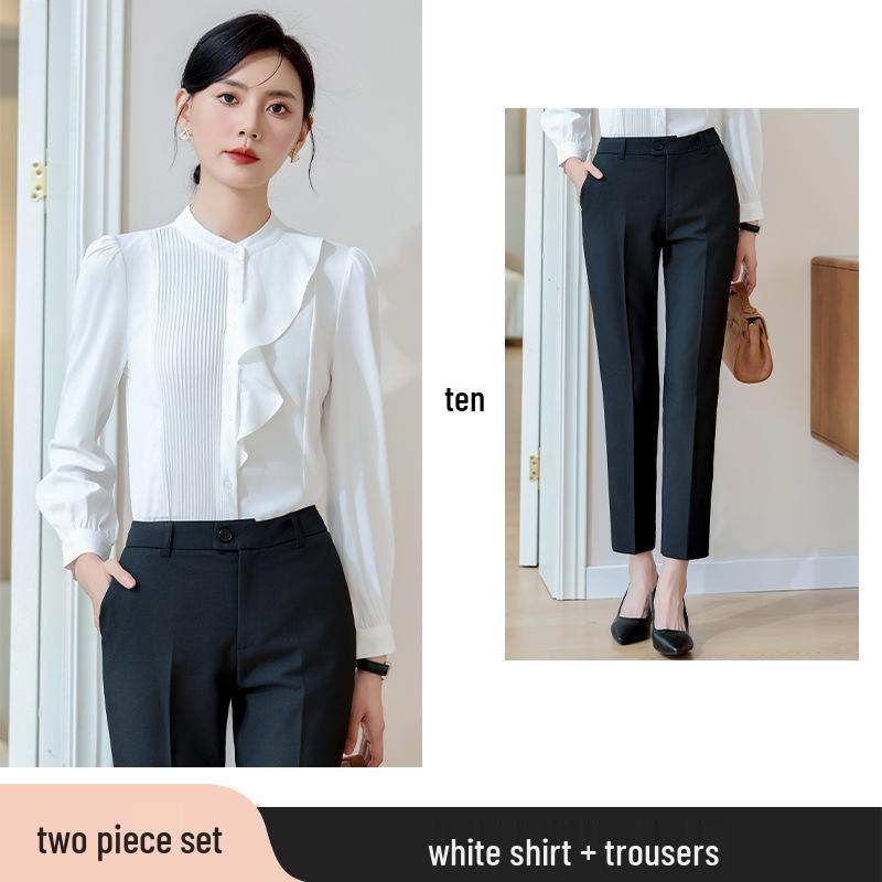 2024 Elegant White Chiffon Blouse - Women's Slimming Long Sleeve Shirt for Spring & Autumn