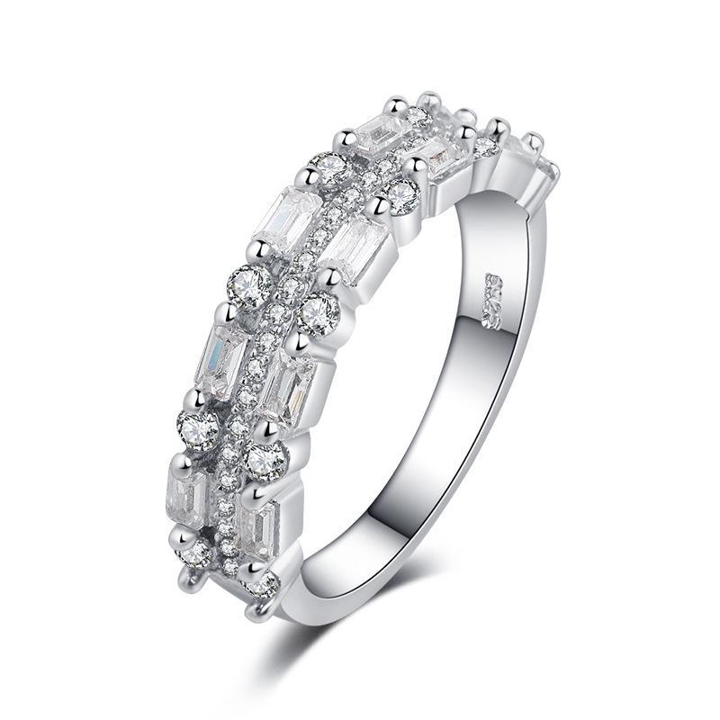 Square Ring Boutique Women'S Ring Blue Pointed Zircon Full Of Diamonds