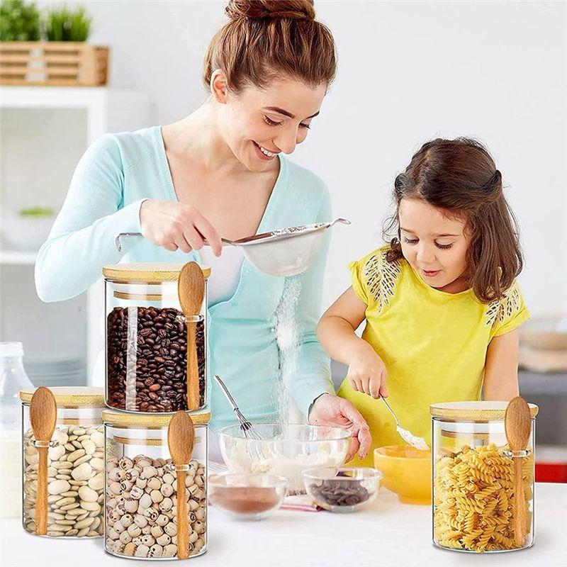 BHBL Glass Jars with Bamboo Lid & Spoons, Glass Jar with Airtight Lid, 15 Oz/450ML Glass Food Storage Containers 13Pcs