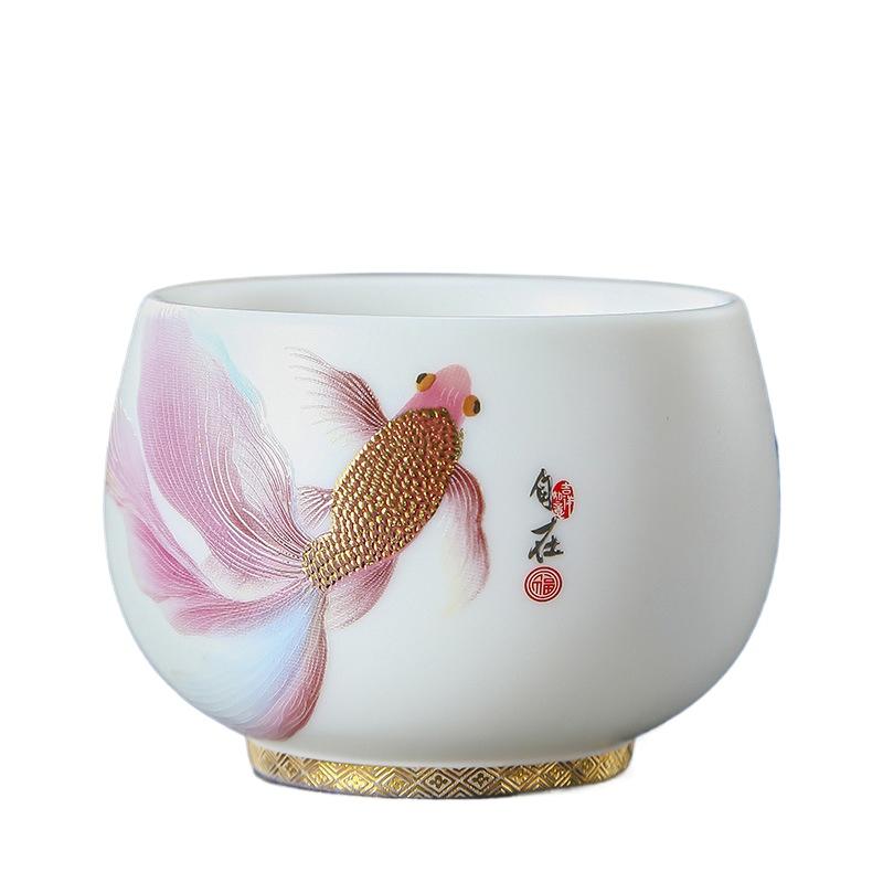 

Master handmade gilt real gold Jianzhan master teacup ice suet jade porcelain tea cup ceramic master cup 190ML