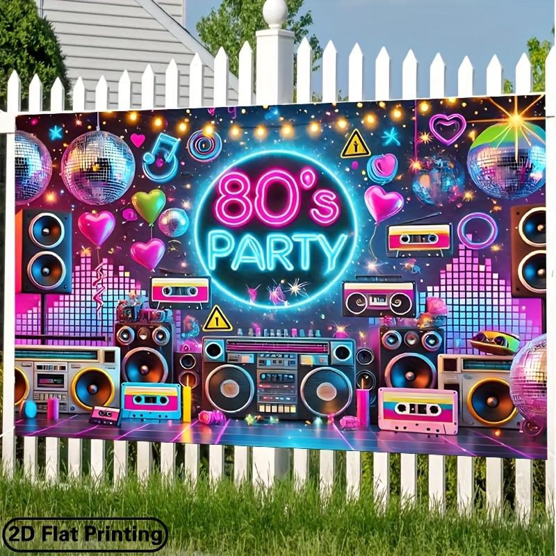 2D Türbanner 1 Stück Retro 80er Jahre Party Leinwand Neon Discokugel und Kassette Design Partydekoration