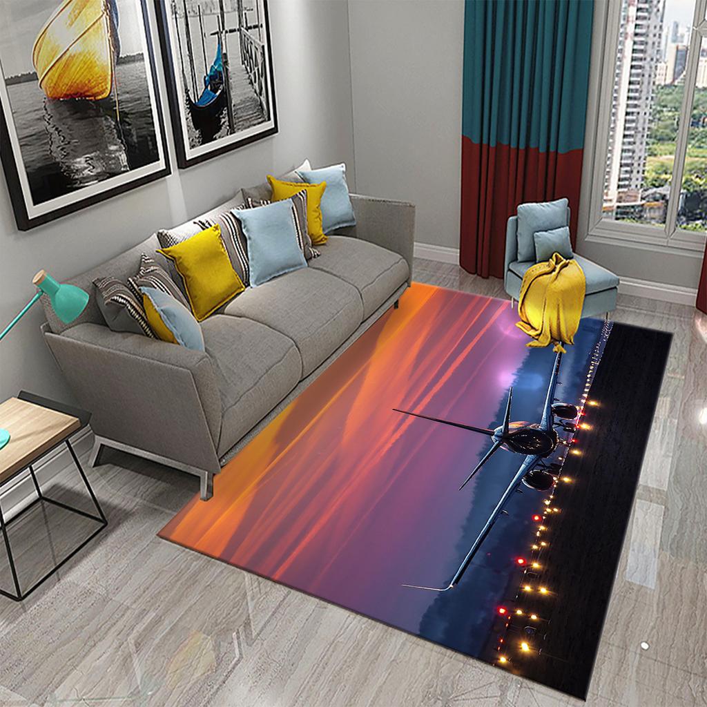 Airplane Carpet Sky Sunset Scene Area Mat for Kitchen Bathroom Entrance Door Anti-Slip Absorbent Mat Teens Bedroom Home Decor