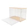 Clr   Display Case Plastic Display Box for Collectibles Doll Home Storage Organizing Toys Wood Base 14.3x8.7 .7in