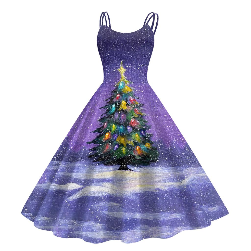 Women's Fashion Casual Christmas Print Sexy Off-the-shoulder Punk Retro Dress