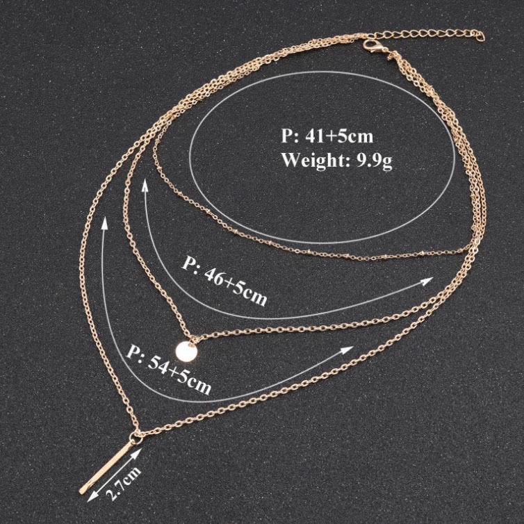 European & American Multi-layer Necklace with Copper Bead Chain, Sequin & Metal Strip - Trendy, Fashionable Jewelry