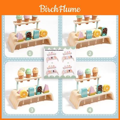 Wooden Simulation Ice Cream Shelf Children Puzzle Interactive Toy For Imaginative Role Play