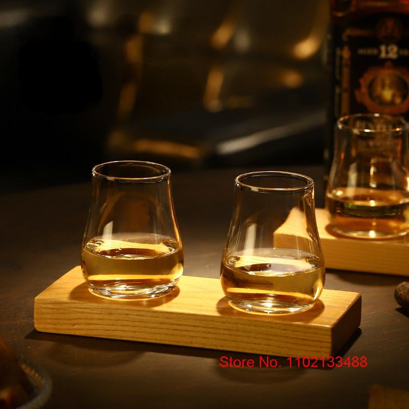 Classical Whisky Tasting Cup With Wooden Tray Set Small Tulip Liquor Shot Glasses Crystal Whiskey Tumbler Cognac Brandy Snifter