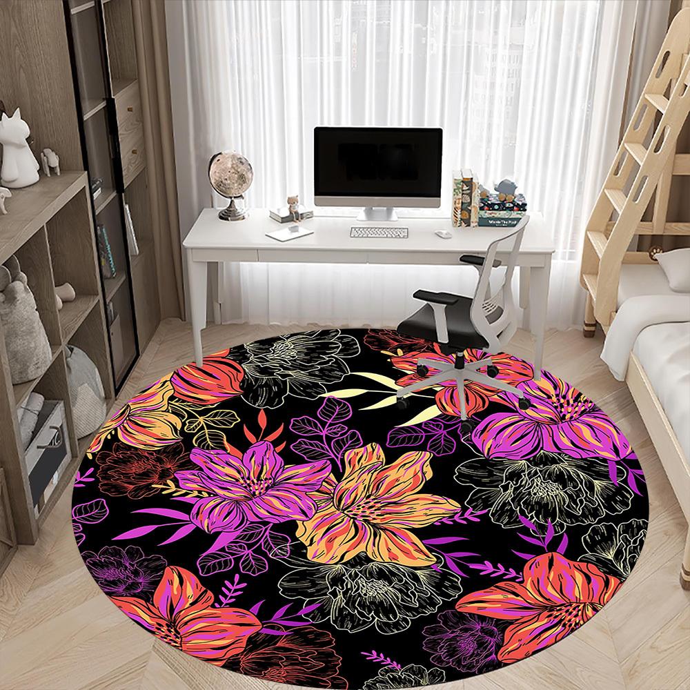 1pc Floral Pattern Carpet, Round Non Slip Durable Large Size Office Carpet, Suitable for Office