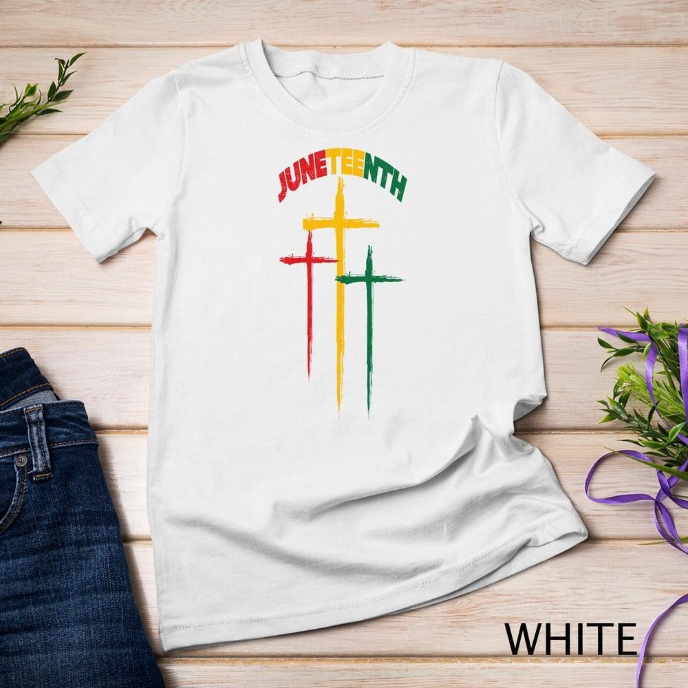 

Juneteenth Cross Christian Black African Jesus Melanin 1865 Unisex T-shirt 3XL