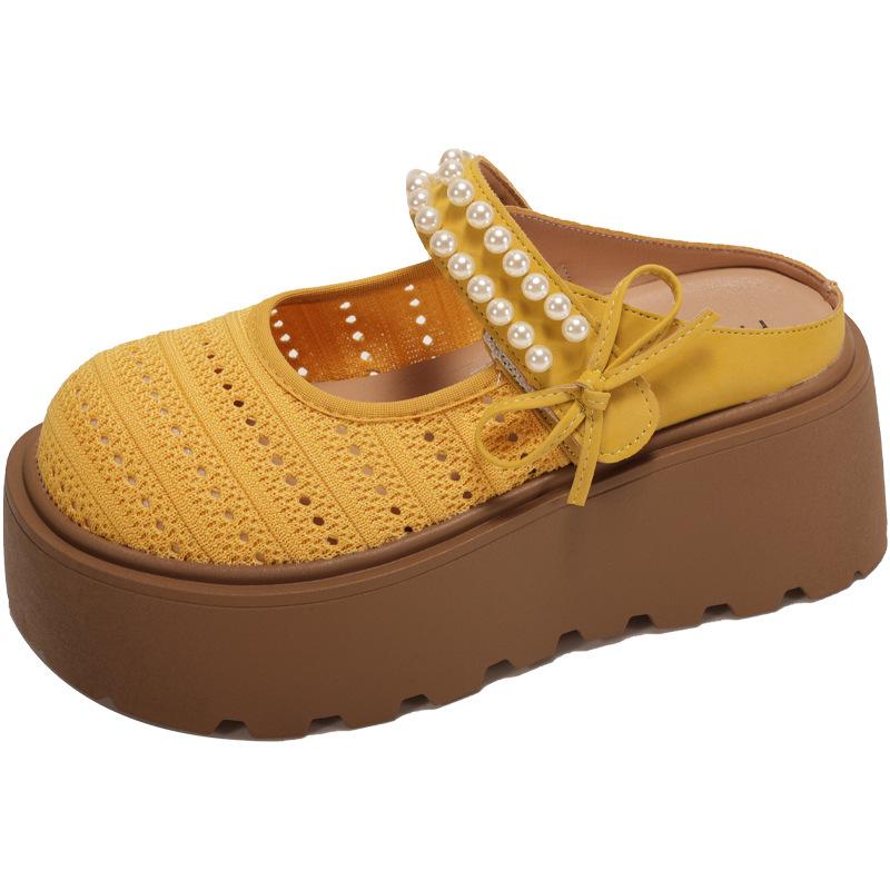 

Retro Pearl Mesh Ladies Thick Bottom Birkenstocks Slippers Summer French Retro Beach Soft Bottom Baotou Semi-cool Slippers 35