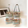 Stylish Large Capacity Rainbow Striped Woven Tote Bag For Trendy Daily Commute
