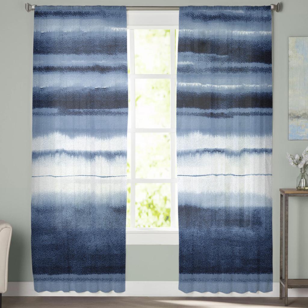 Watercolor Stripes Abstract Gradient Blue Sheer Voile Window Curtains Tulle Curtains Living Room Balcony Decoration Drapes