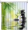 Zen Garden Shower Curtain Spa Green Bamboo Black Stone White Flower Bathroom Decor Supplies Shower Curtains Machine Washable
