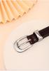 New Women's Retro Black Cowhide Leather Belt with Silver Buckle and Minimalist Design