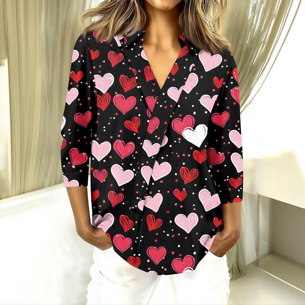 Women's 3/4,Sleeve V,Neck Shirt Printed Workwear Casual Regular Shirt Collar Top
