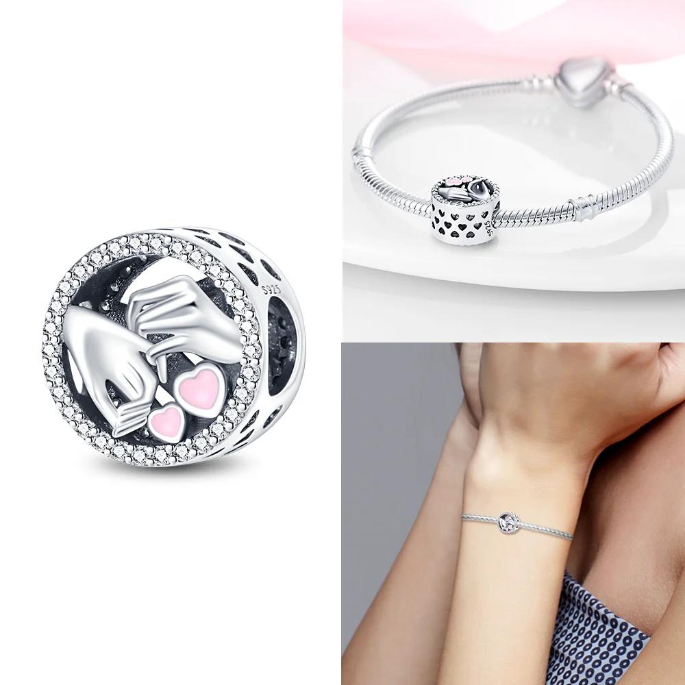 Anniversary Sweet Copper Heart-Shaped Round Love Beads Charms Fit Diy Original Bracelet For Women Diy Fine Jewelry Making