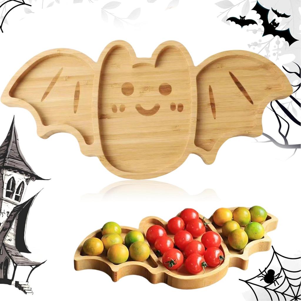 Halloween Charcuterie Appetizer Tray Portable Bat-Shaped Wooden Serving Tray Food Storage Plate For Seafood Fruits Meats