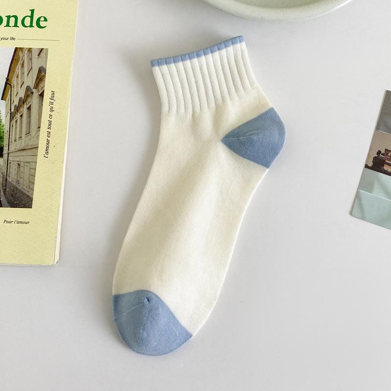 

Весенние носки для женщин короткие до икры цветные с рубчатой манжетой в стиле колор-блок носки-лодочки дышащие и влагоотводящие хлопковые носки низкие короткие носки 5 Pairs