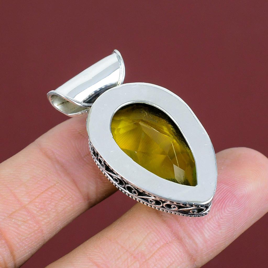 Faceted Lemon Topaz Gemstone Pendant Beautiful Vintage Pendant 925 Sterling Silver Pendant Handmade Jewelry Anniversary Gifts Decent Pendant