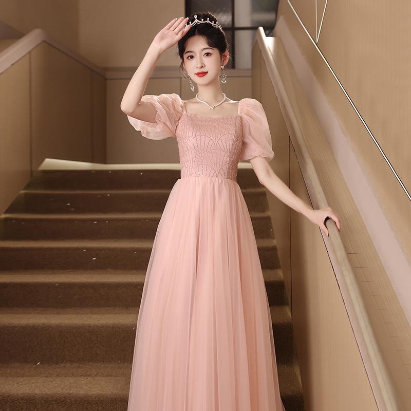 Pink High-End Evening Gown for Women - Light Luxury Niche Dress for 2026 Coming-of-Age Ceremony or Art Exam, Slimming Escaped Princess Style