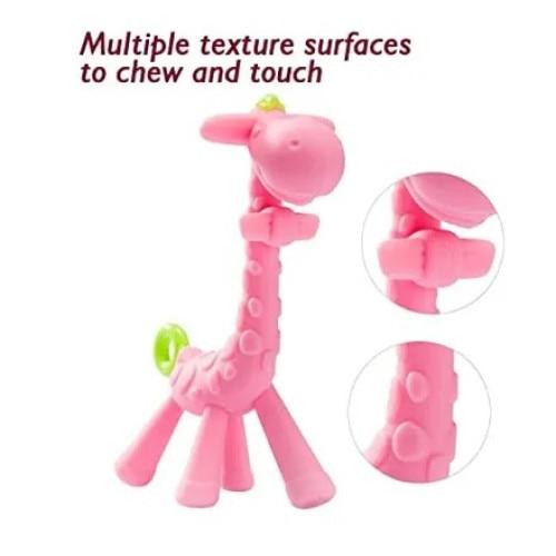 3PCS Baby Teething Toys, Giraffe Shape, Food Grade Silicone, BPA Free, Pink Teether for Infants
