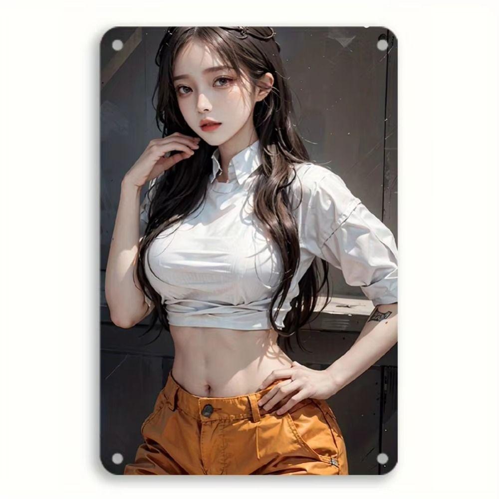 Fantasy Metal Wall Art Decor, Girl with Goldfish, 20x30cm Bedroom Sign