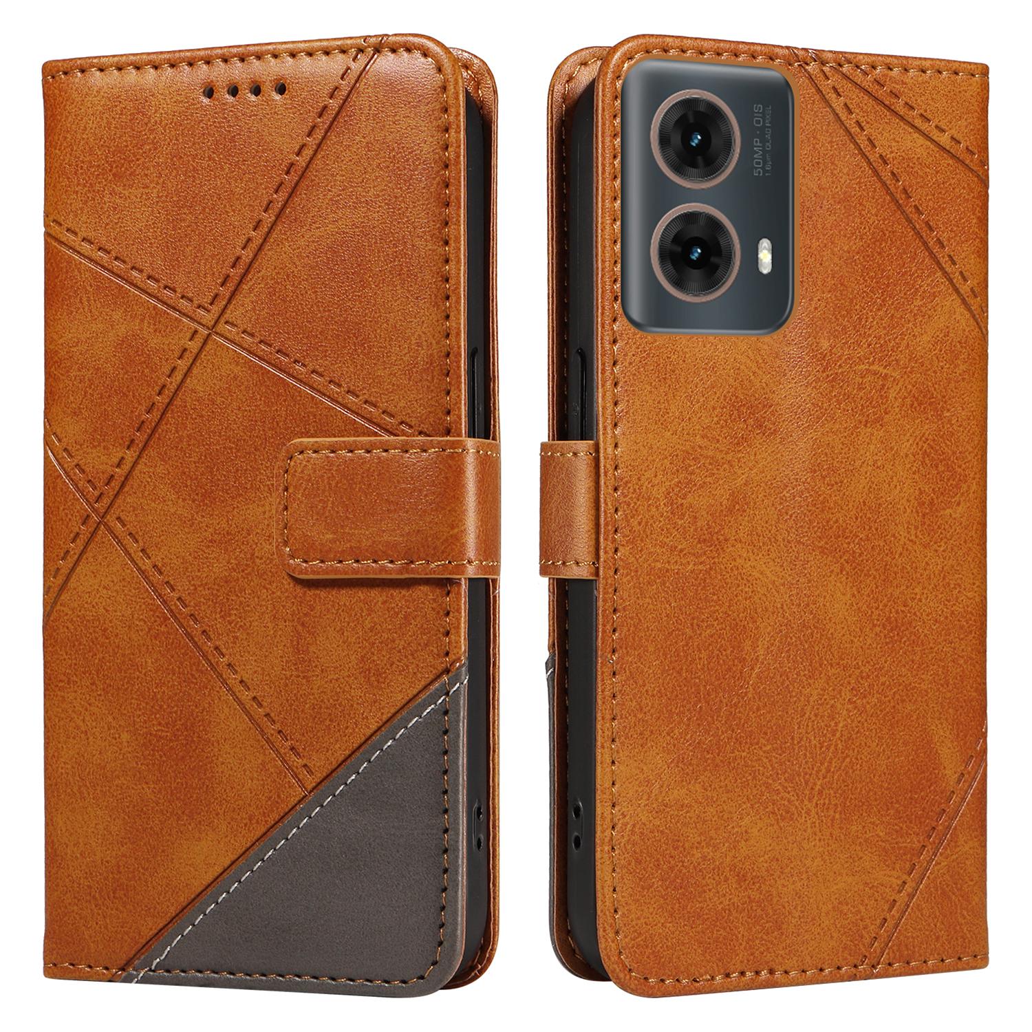 

Для Motorola Moto G85 5G/S50 Neo 5G Чехол Кожаный Геометрическая Линия Кошелек Чехол для телефона с Ремешком на Запястье Brown