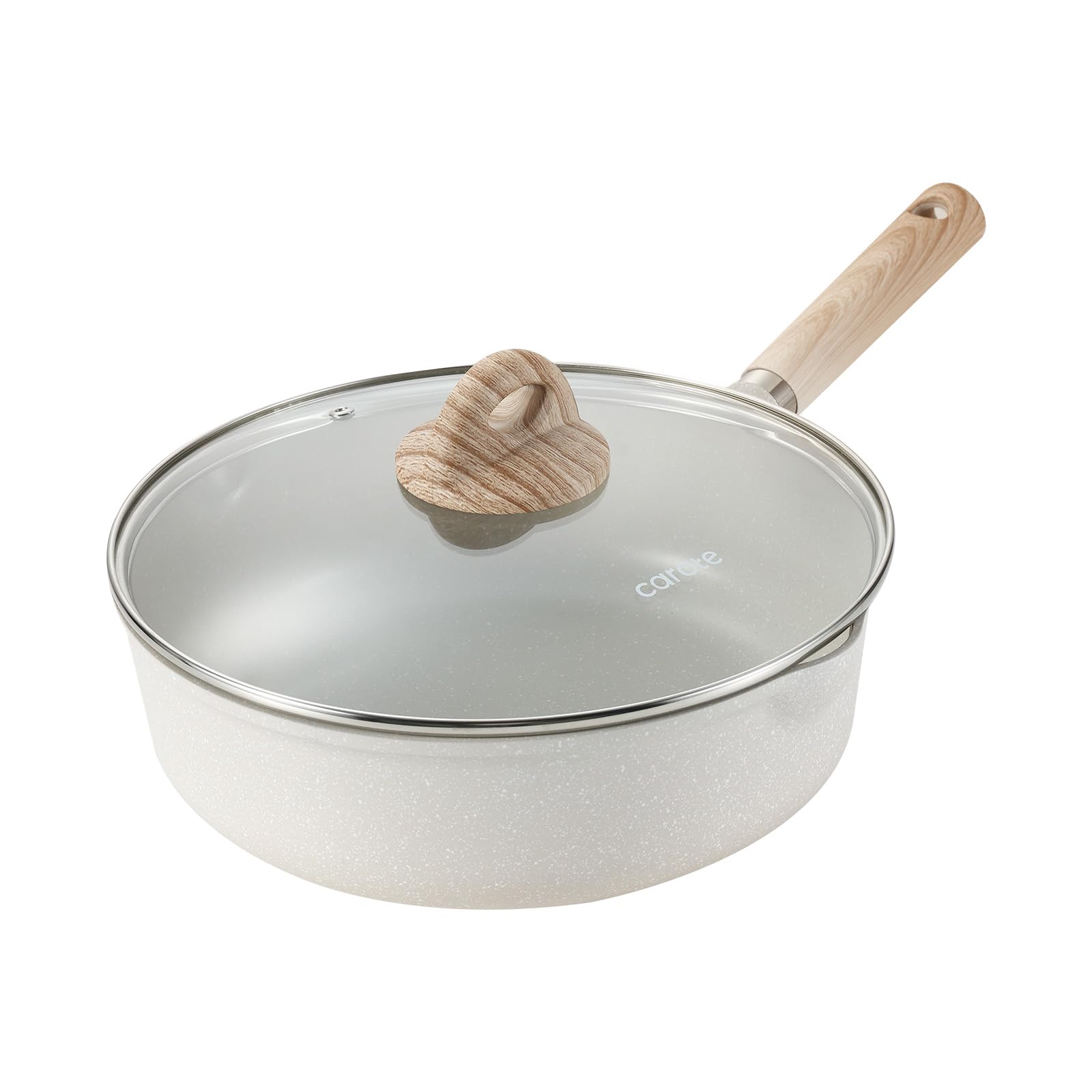 

CAROTE Deep Frying Pan with Induction Gas Free of PFOA and Other Harmful Marble Easy to Perfect for Fried and All Heat Cosy Warranty Lid, 26cm, &
