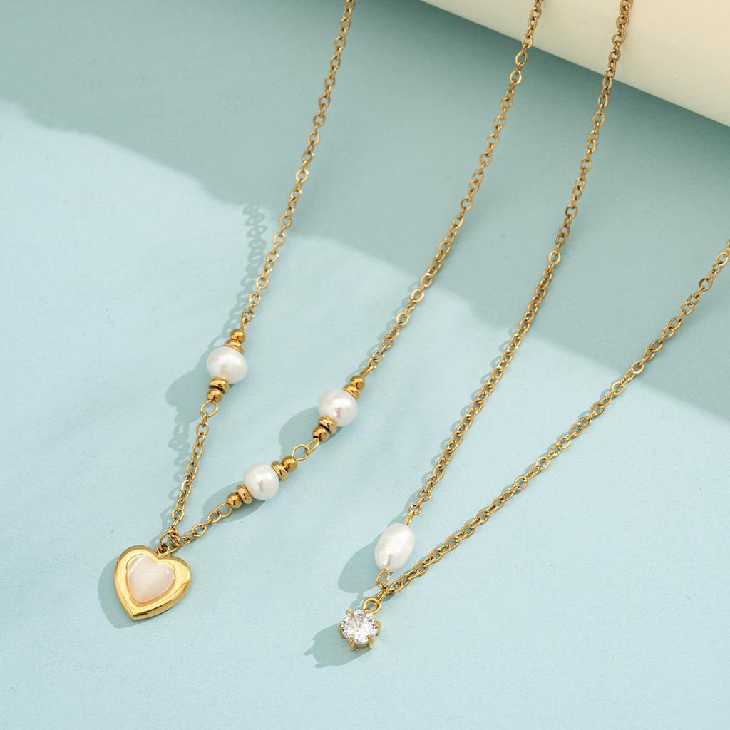 European & American High-End Y-Shaped Zirconia Necklace with Natural Pearl & Stainless Steel for Women