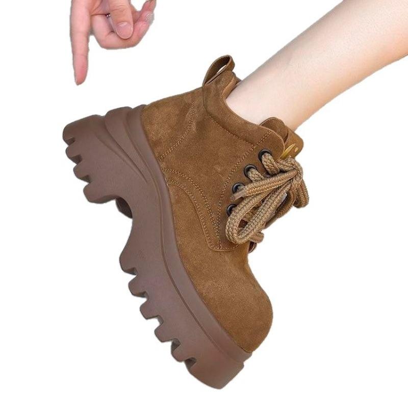 Coarse Heel Martin Boots Women's Autumn New Thick-soled Heightening Versatile Big Yellow Boots Retro Lace-up Short Boots