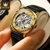 OLEVS 6651 Men's Watches Hollow Square Dial Leather Strap Business Men Wristwatch Original Luxury Brand Men's Wristwatches