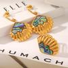 High-End Ocean Style Stainless Steel Ring & Earrings Set for Women - Non-Fading, Fashionable Jewelry