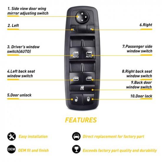 Power Window Driver Switch Side For 2009-2012 Ram Dodge 4602863AD 4602863AB