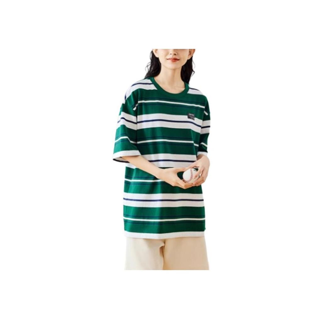 Anta Striped Series Pullover Round Neck Loose Striped Sports Short Sleeve T-Shirt Unisex Tops Dark-Green 952428109-1