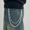 SHIXIN Tendenza Pantaloni Stratificati con Perle Finte Catena per Vita Uomo Donna Versatile Fiore di Strass Catena per Jeans Borsa Ciondolo Accessori